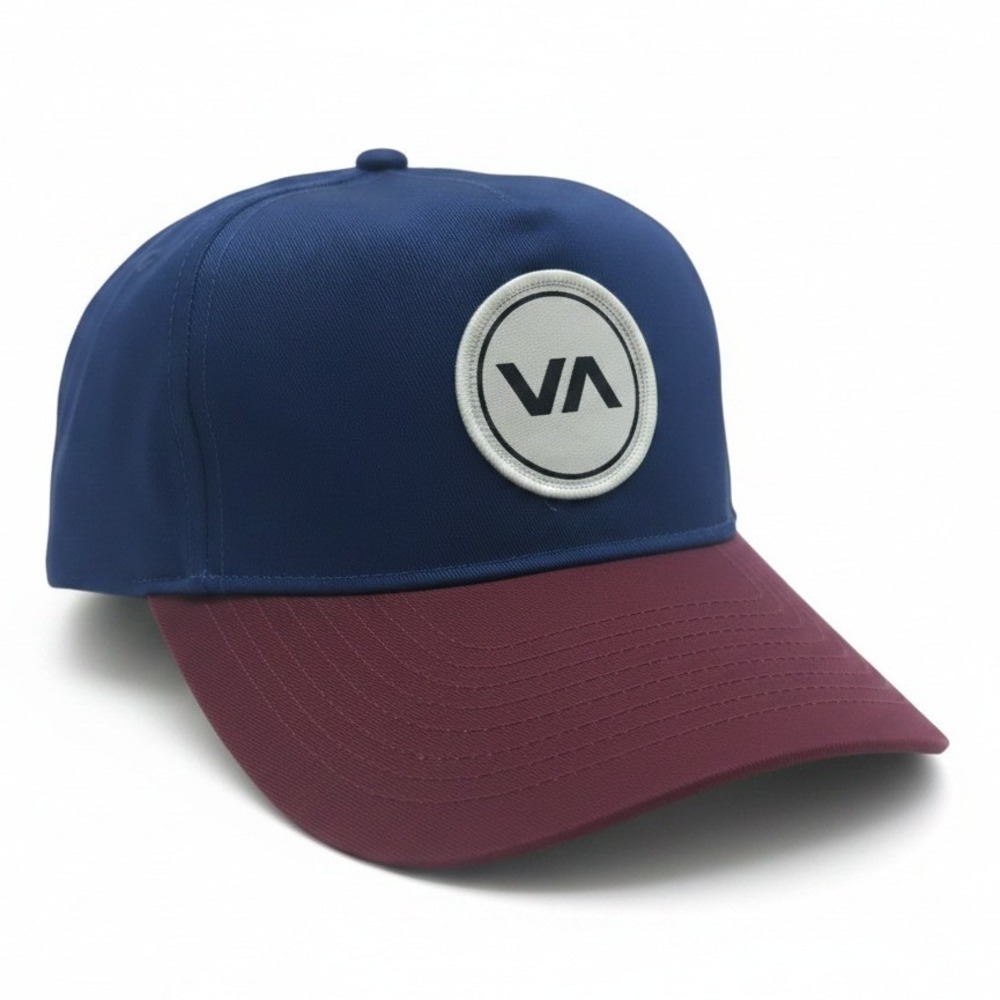 RVCA Sullivan Snapback Hat Navy Blue Burgundy VA Logo Cap 23D5502401 Mens OSFA